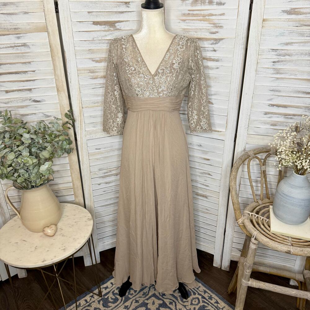 RICKIE FREEMAN TERI JON Women's 10 Lace Bodice Silk Gown Dress Champaign Sparkly - Picture 16 of 16